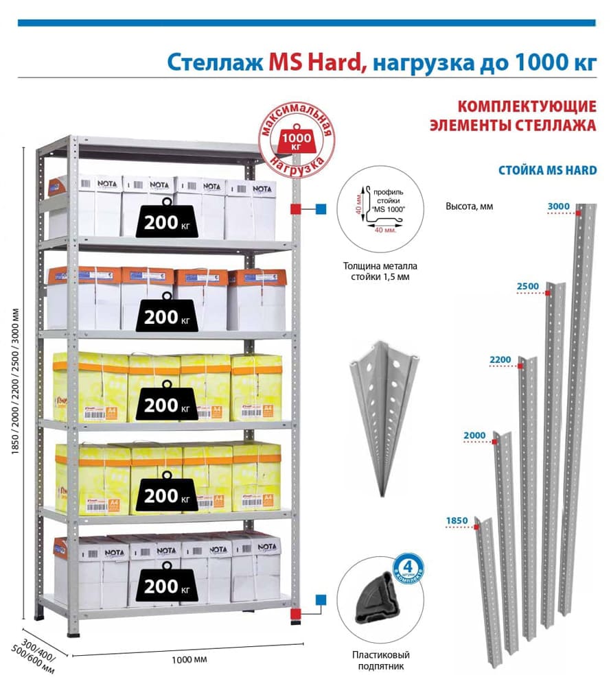 Стеллаж MS Hard 300/100x60 купить в Комсомольске-на-Амуре по низкой цене в  интернет-магазине